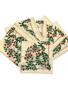 Vintage Vera Neumann Cloth Napkins Christmas Holly Berry - Set of 6